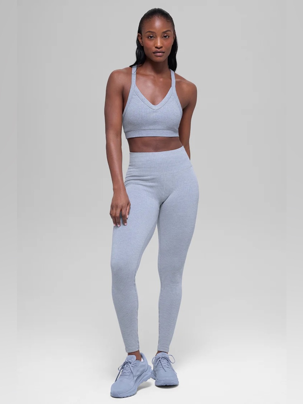 ALO YOGA | ✨NEW✨ Seamless Two Tone Rib Bra in Winter Frost Heather - Picture 5 of 6